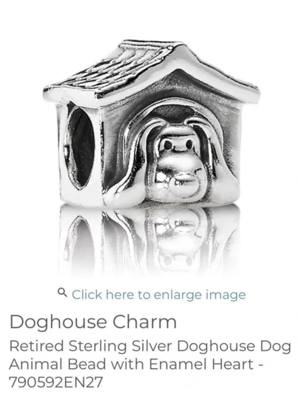 Authentic Pandora Retired Doghouse Dog Animal Bead with Enamel Heart